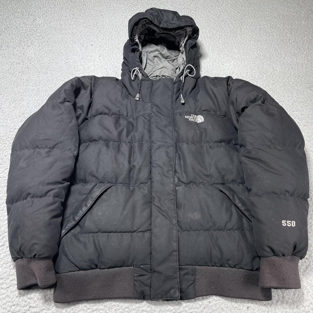 The North Face Jacket Womens Medium Black 550 Down Hooded Puffer Zip‎ Bomber